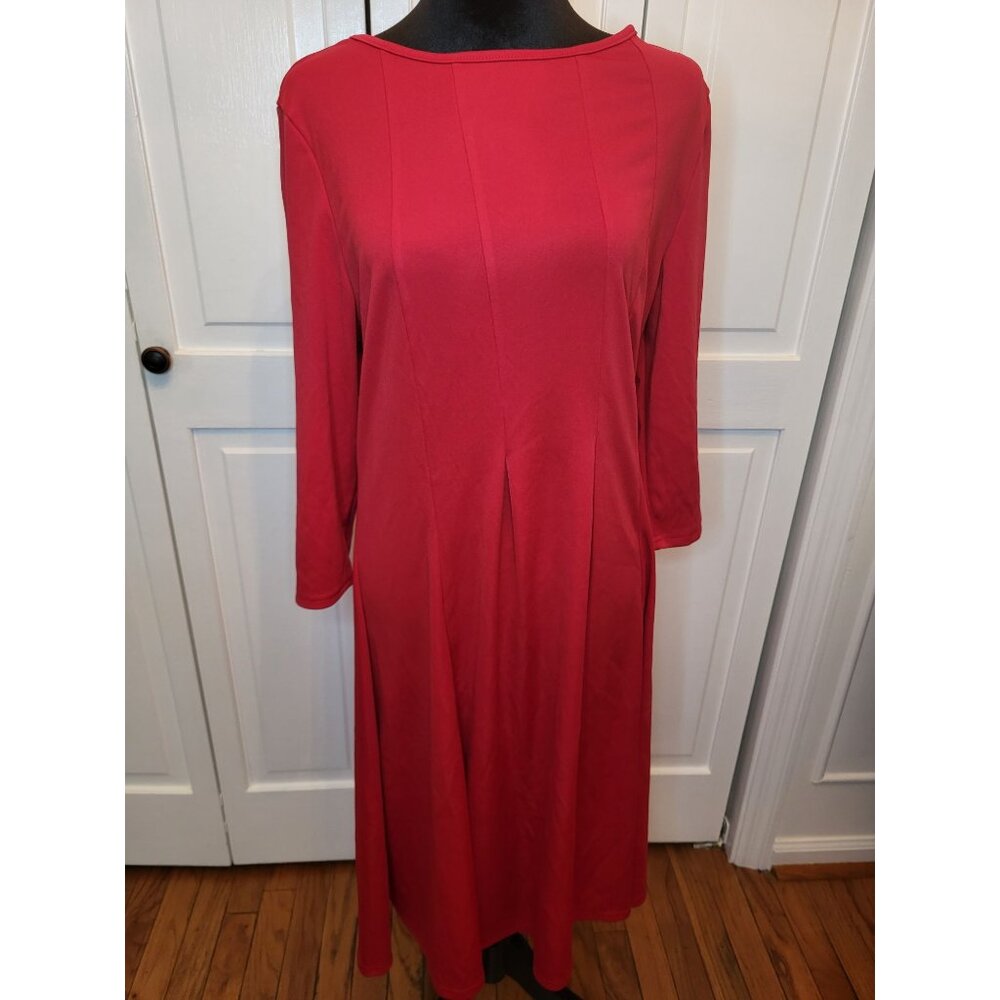 NWOT Red Stretchy A Line Dress Pleats M Holidays Modest Travel Church Teacher